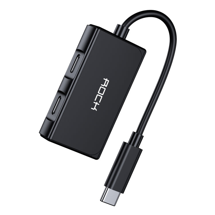 Rock CA05 3 in 1 Type C / USB-C Charging Audio Adapter Cable Length: 18cm (Black)