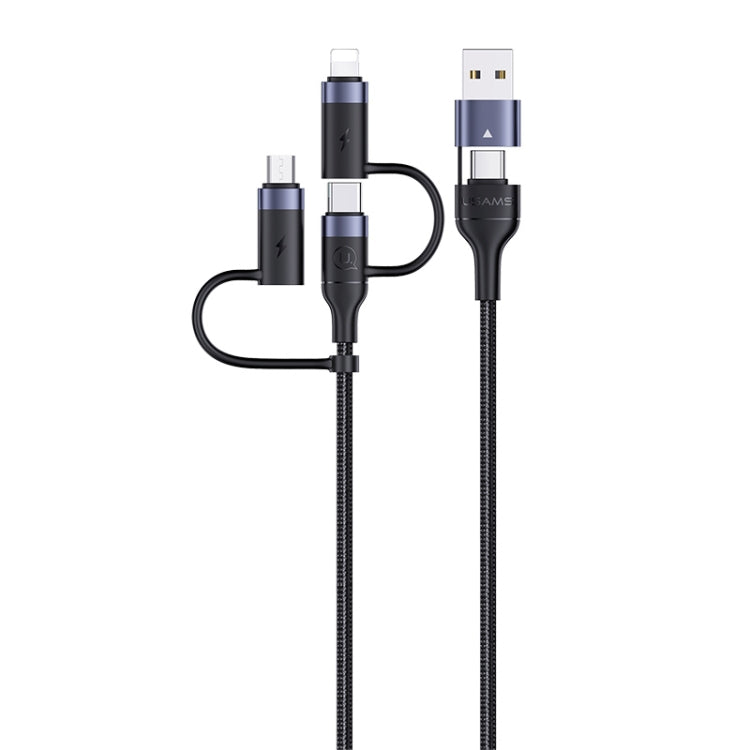 USAMS S-SJ547 U62 USB + Tipo-C / USB-C TOTYPE-C / USB-C + 8 PIN + Micro Aleación de Aluminio PD Cable de Carga Rápida longitud: 1.2m (Negro)