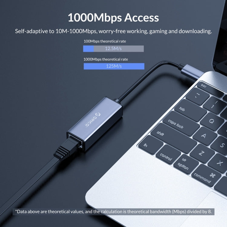Cable Adaptador de red ORICO XC-R45 USB-C / Type-C a RJ45 Gigabit Ethernet LAN longitud total: 15 cm