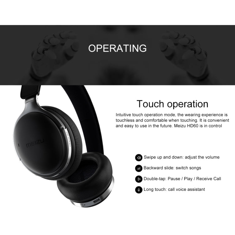 MEIZU HD60 Bluetooth 5.0 Touch Bluetooth Headset Support Call and Voice Assistant (Black)