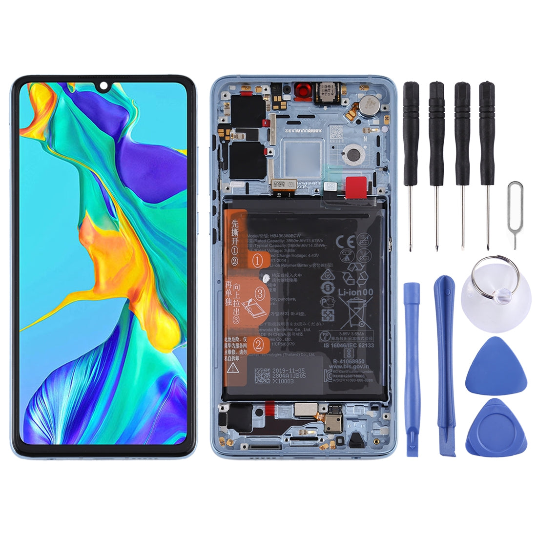 Full Screen LCD + Touch + Frame Huawei P30 Silver