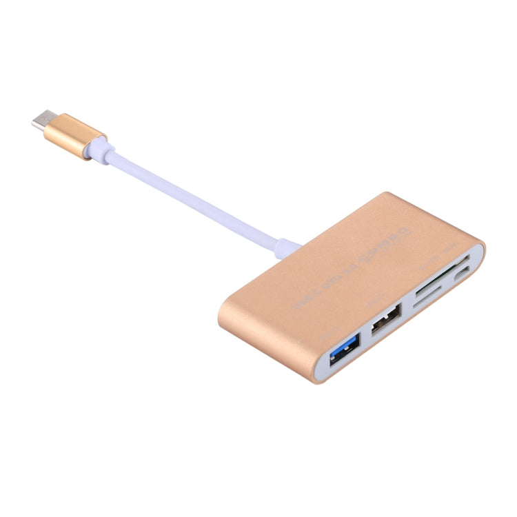 5 in 1 Micro SD + SD + USB 3.0 + USB 2.0 + Micro USB Port to USB-C / Type-C OTG COMBO Card Reader Adapter For Tablet Smartphone PC (Golden)