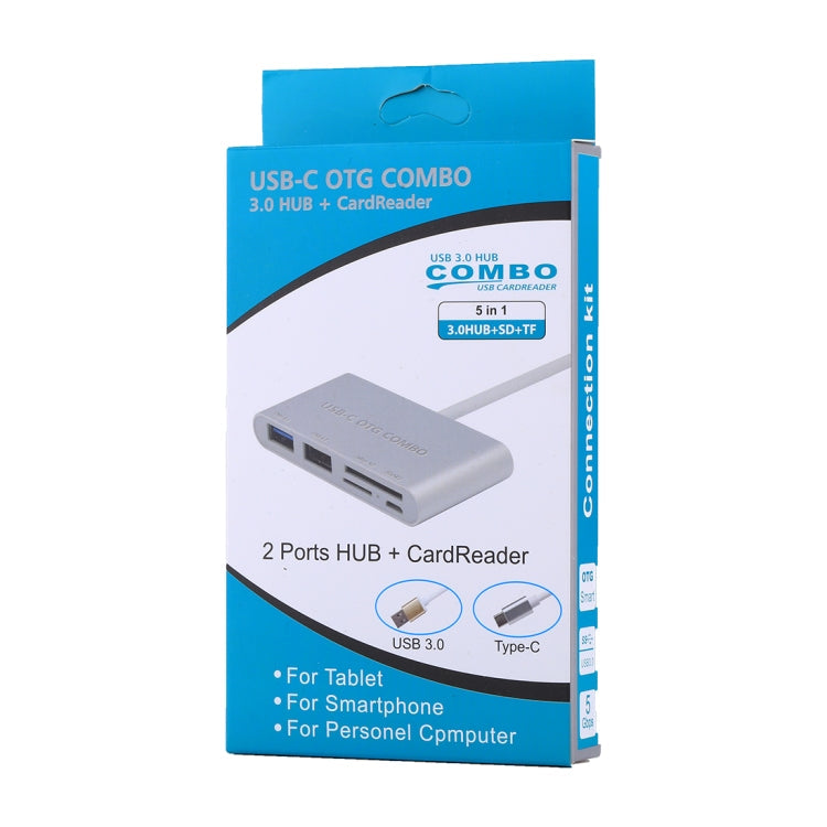 5 en 1 Micro SD + SD + USB 3.0 + USB 2.0 + Puerto Micro USB a USB-C / Type-C OTG COMBO Adaptador Lector de Tarjetas Para Tableta Teléfono inteligente PC (dorado)