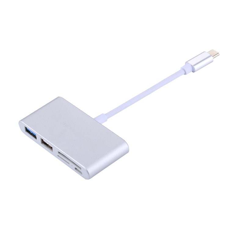 5 en 1 Micro SD + SD + USB 3.0 + USB 2.0 + Port Micro USB vers USB-C / Type-C OTG COMBO Adaptateur Lecteur de Carte pour Tablette Smartphone PC (Argent)