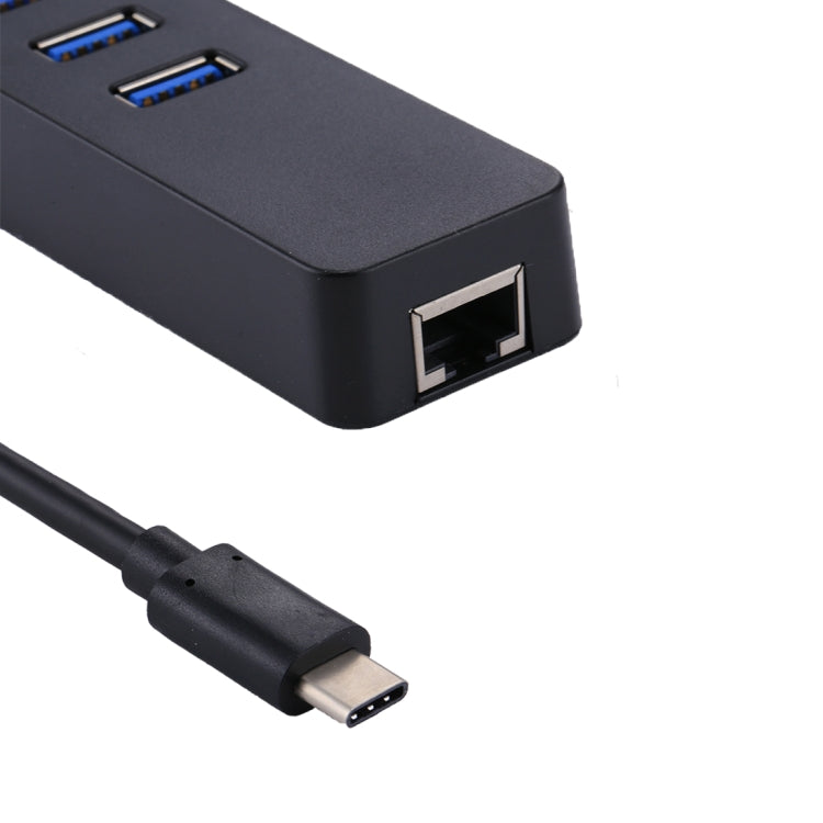 USB-C / Type-C a 3 Puertos USB 3.0 HUB + RJ45 Adaptador Gigabit Ethernet de alta velocidad Adaptador LAN multifunción