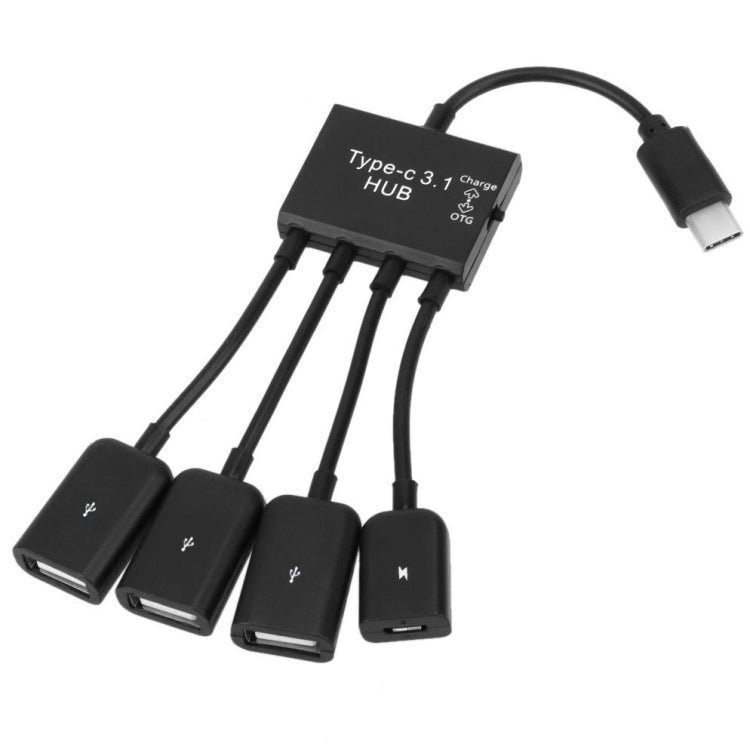 USB-C/Type-C Portable Male to 3 Port USB Female + Micro USB Female Power Charging OTG HUB Cable Splitter Connector
