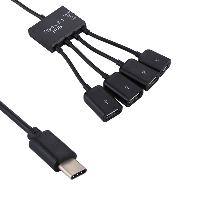 USB-C / Type-C Portátil Macho a 3 Puertos USB Hembra + Micro USB Hembra Carga de energía OTG HUB Cable Conector divisor