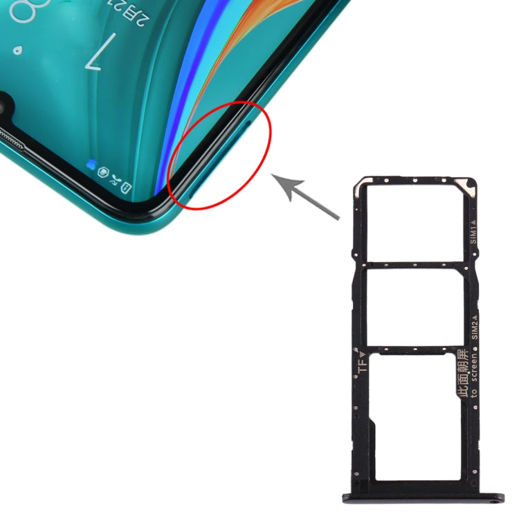 Plateau de carte SIM + plateau de carte SIM + plateau de carte Micro SD pour Huawei Enjoy 10E / Honor Play 9A (Noir)