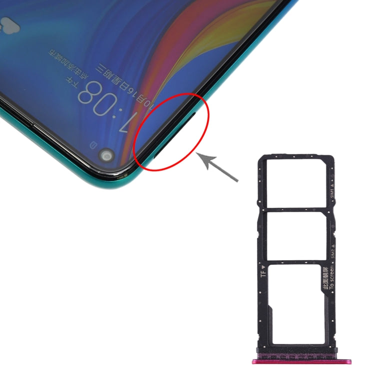 SIM Card Tray + SIM Card Tray + Micro SD Card Tray for Huawei Enjoy 10 / Honor Play 3 (Purple Red)