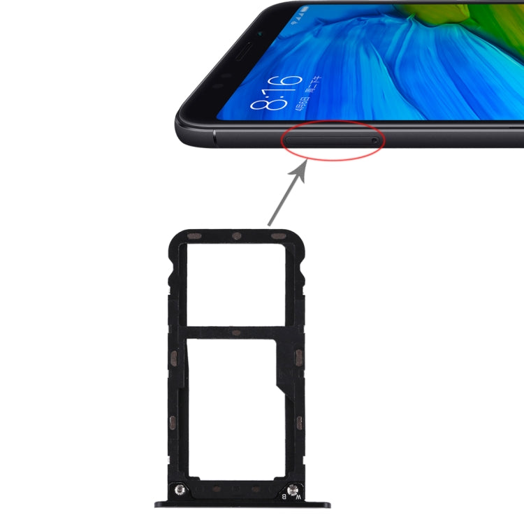 2 Bandeja de Tarjeta SIM / Bandeja de Tarjeta Micro SD Para Xiaomi Redmi 5 Plus (Negro)
