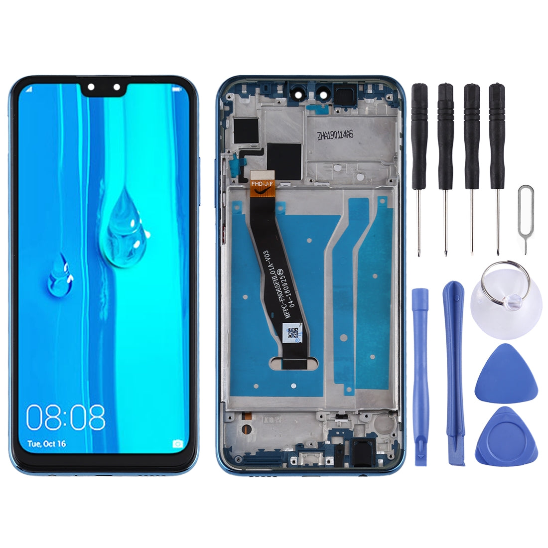 Ecran complet LCD + Tactile + Châssis Huawei Y9 (2019) Bleu