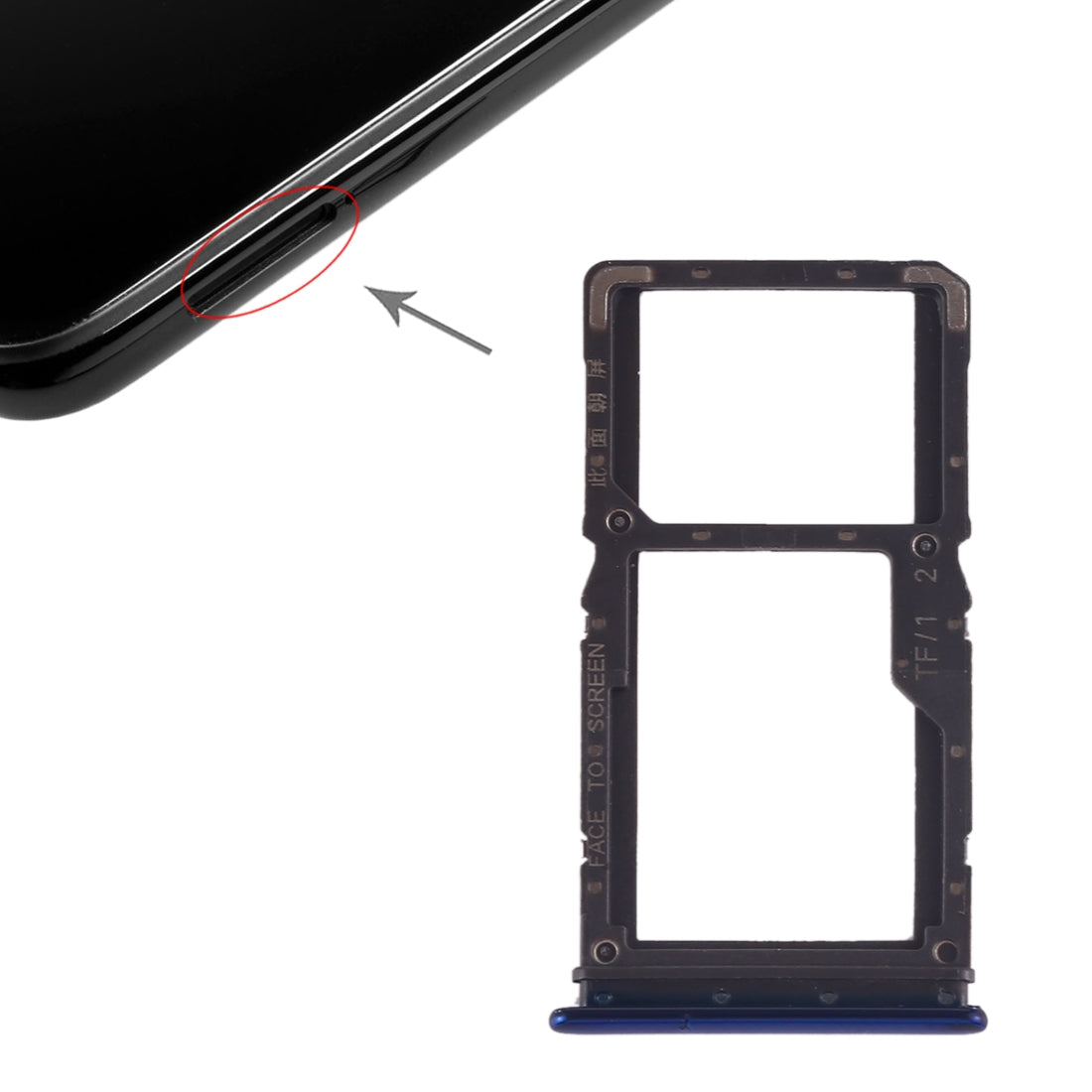 Plateau porte-carte double SIM Xiaomi Redmi Note 7 / Redmi Note 7 Pro Bleu