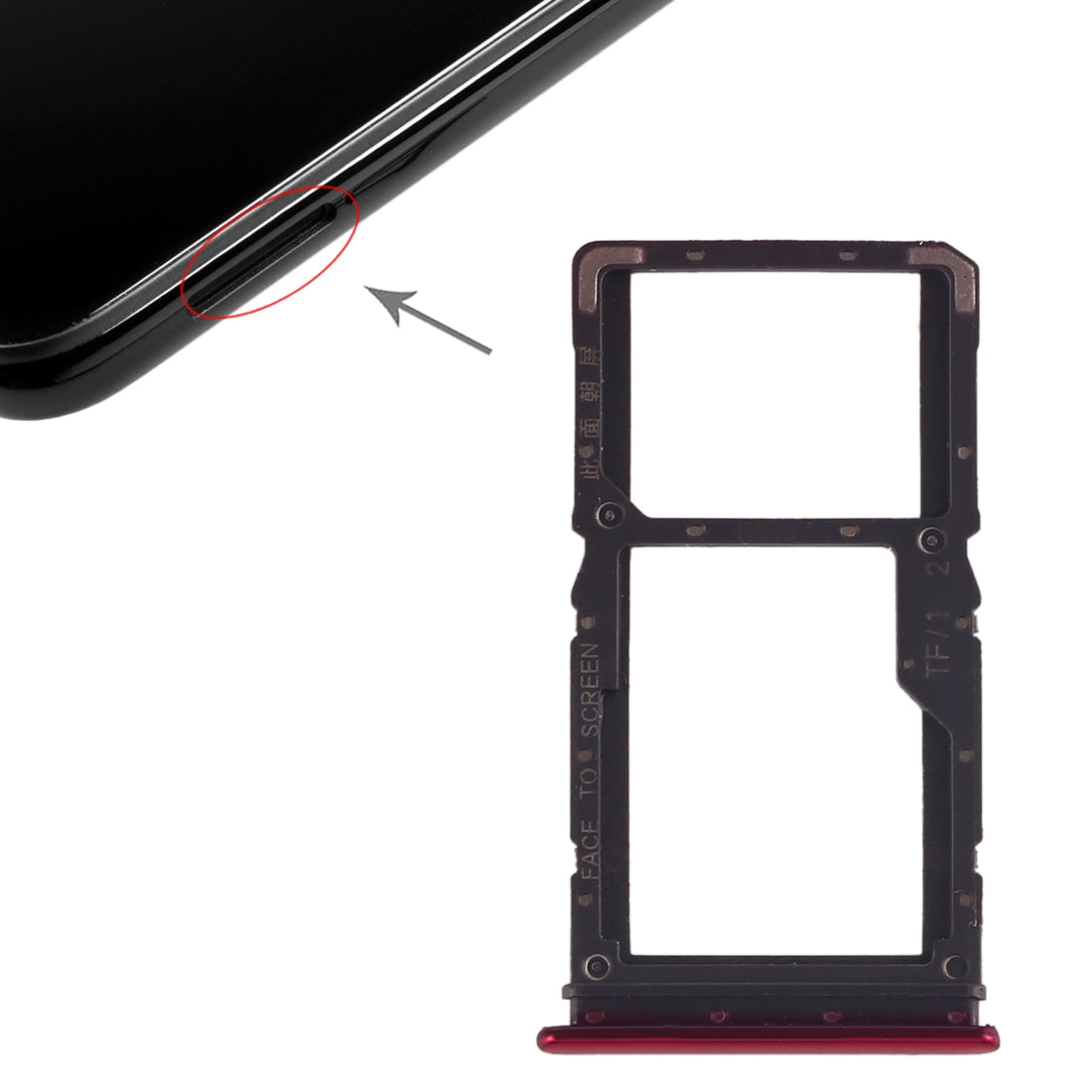 Bandeja Porta SIM Dual SIM Xiaomi Redmi Note 7 / Redmi Note 7 Pro Rojo