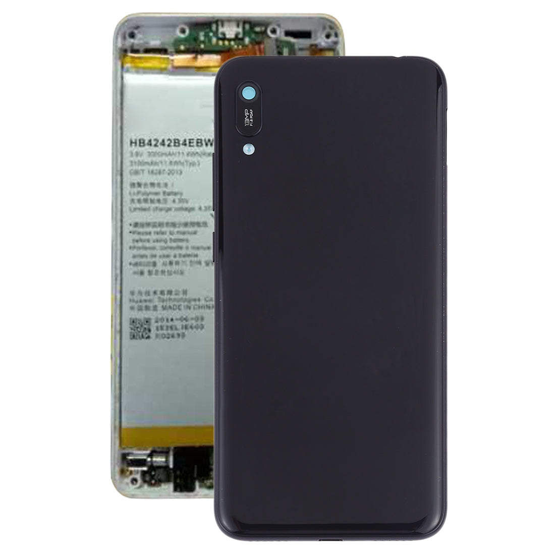 Tapa Bateria Back Cover + Lente Camara Trasera Huawei Y6 2019 Negro