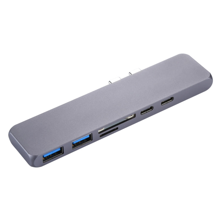 Adaptador HUB multifunción de aleación de Aluminio Dual USB-C / Type-C con HDMI Hembra y 2 Puertos USB 3.0 y 2 Puertos USB-C / Type-C y ranura Para Tarjeta SD y ranura Para Tarjeta TF