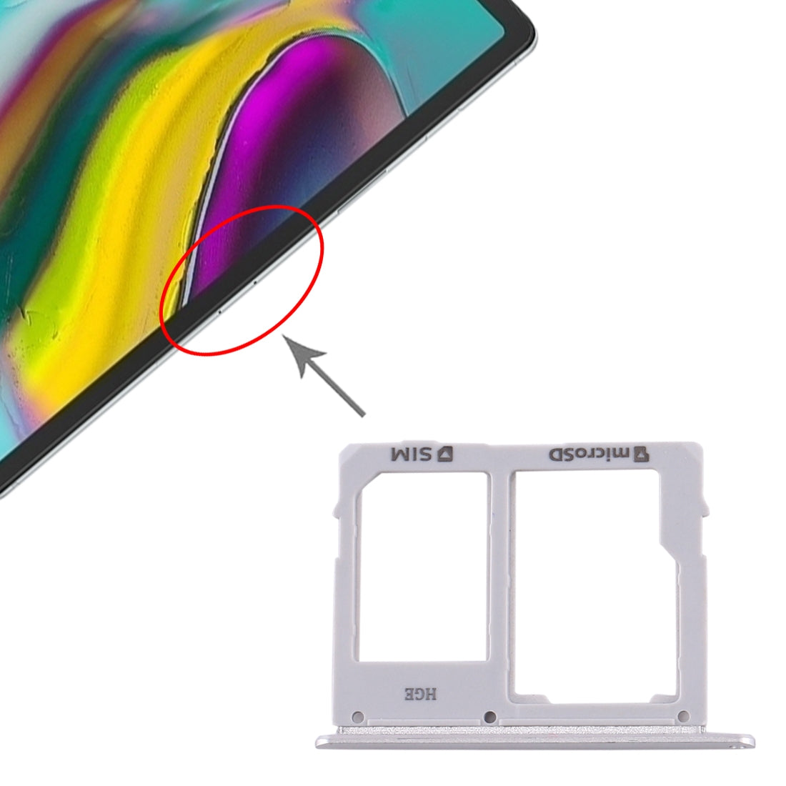 Plateau SIM / Micro SD pour Samsung Galaxy Tab S5e T725 Argent