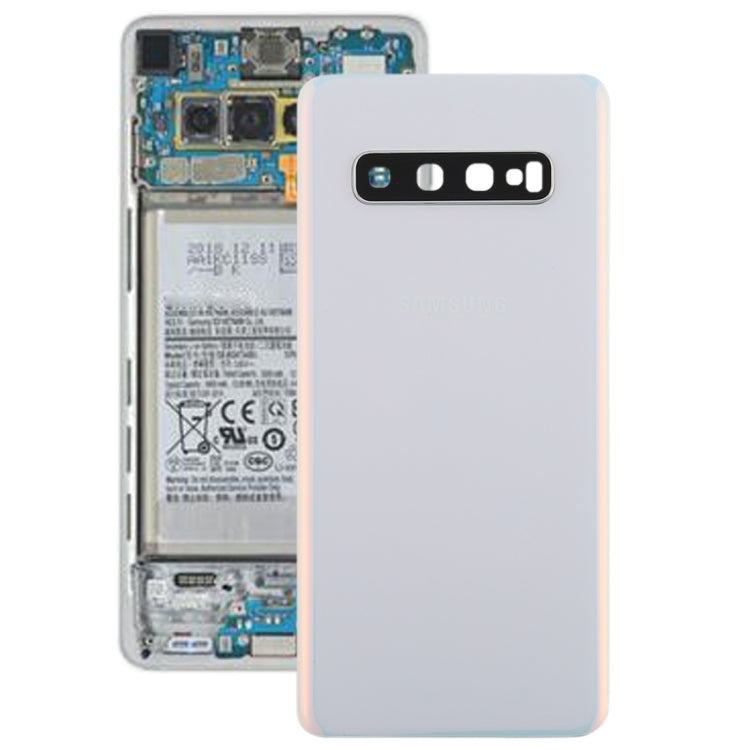 Couvercle de batterie arrière avec objectif d'appareil photo pour Samsung Galaxy S10 (Blanc)