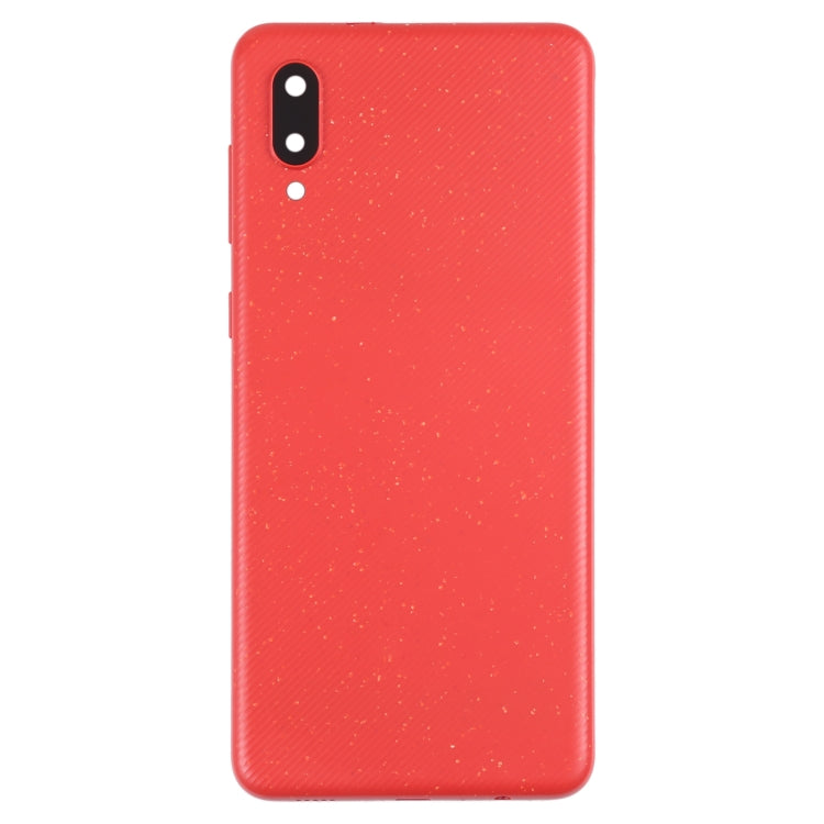 Couvercle de batterie arrière avec couvercle d'objectif d'appareil photo pour Samsung Galaxy A02 (rouge)