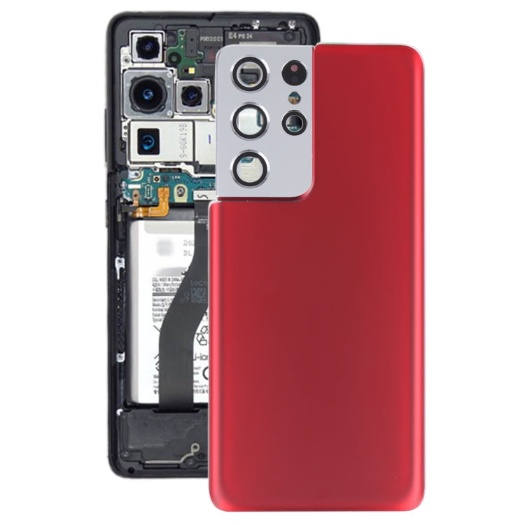 Coque arrière de batterie avec cache d'objectif d'appareil photo pour Samsung Galaxy S21 Ultra 5G (rouge)