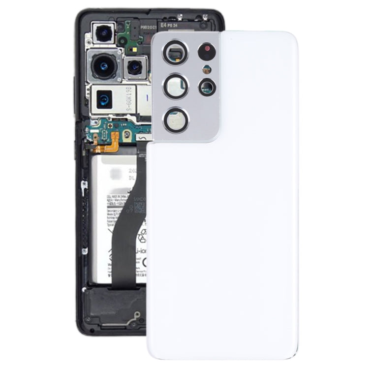 Coque arrière de batterie avec cache d'objectif d'appareil photo pour Samsung Galaxy S21 Ultra 5G (Blanc)