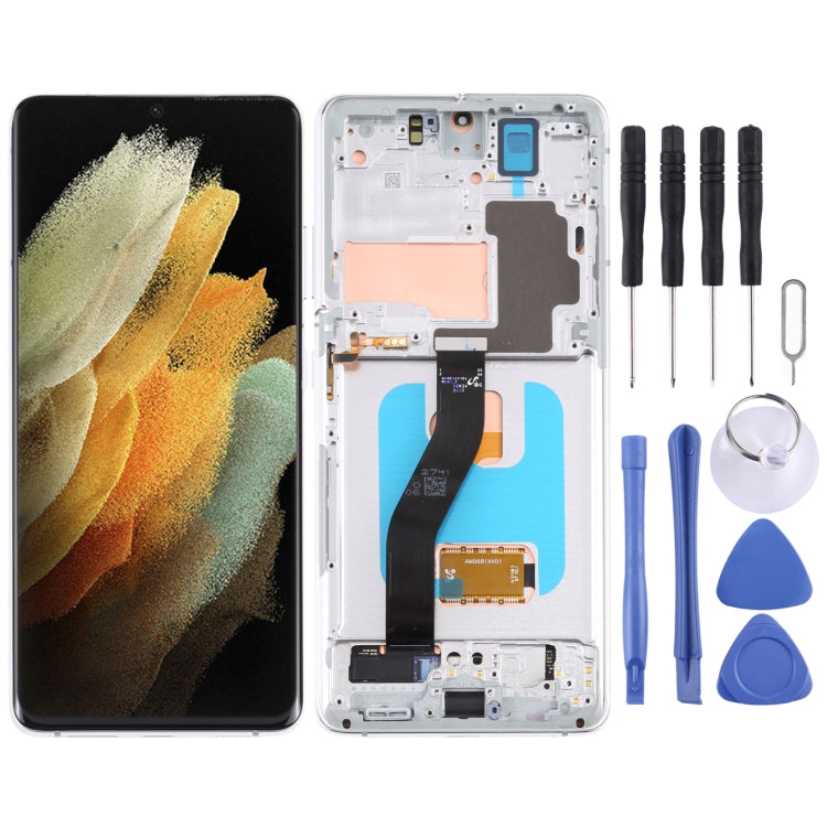Original LCD Screen and Touch Digitizer with Frame for Samsung Galaxy S21 Ultra 5G SM-G998B (Silver)