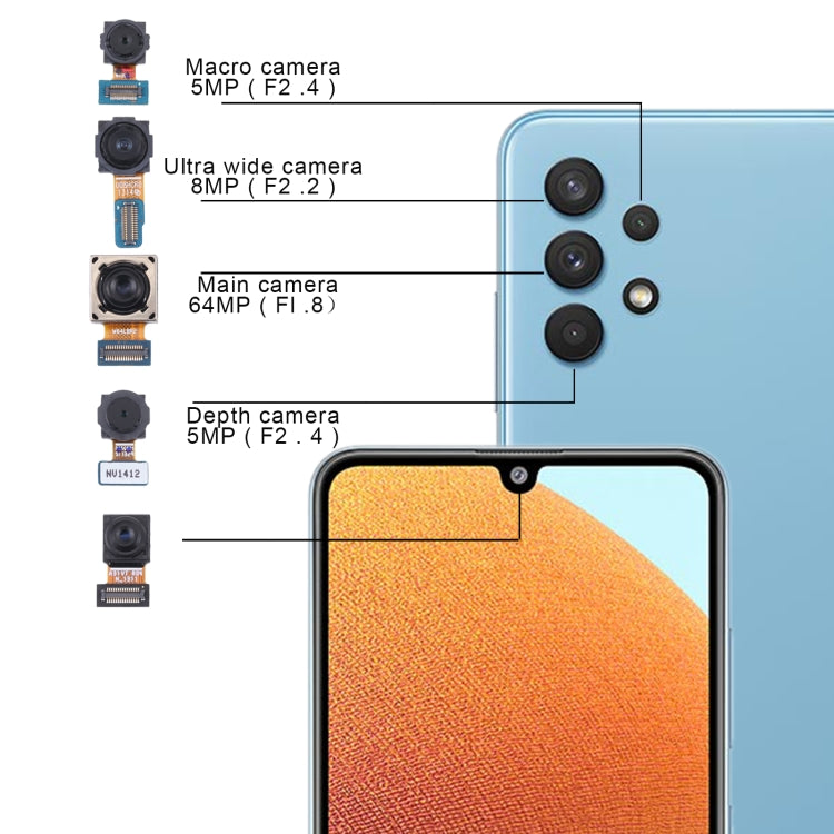 Assemblage de caméra d'origine (profondeur + macro + largeur + caméra principale + caméra avant) pour Samsung Galaxy A32 SM-A325