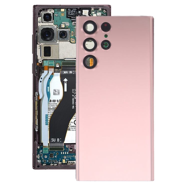 Couvercle arrière de batterie avec couvercle d'objectif d'appareil photo pour Samsung Galaxy S22 Ultra 5G SM-S908B (Rose)