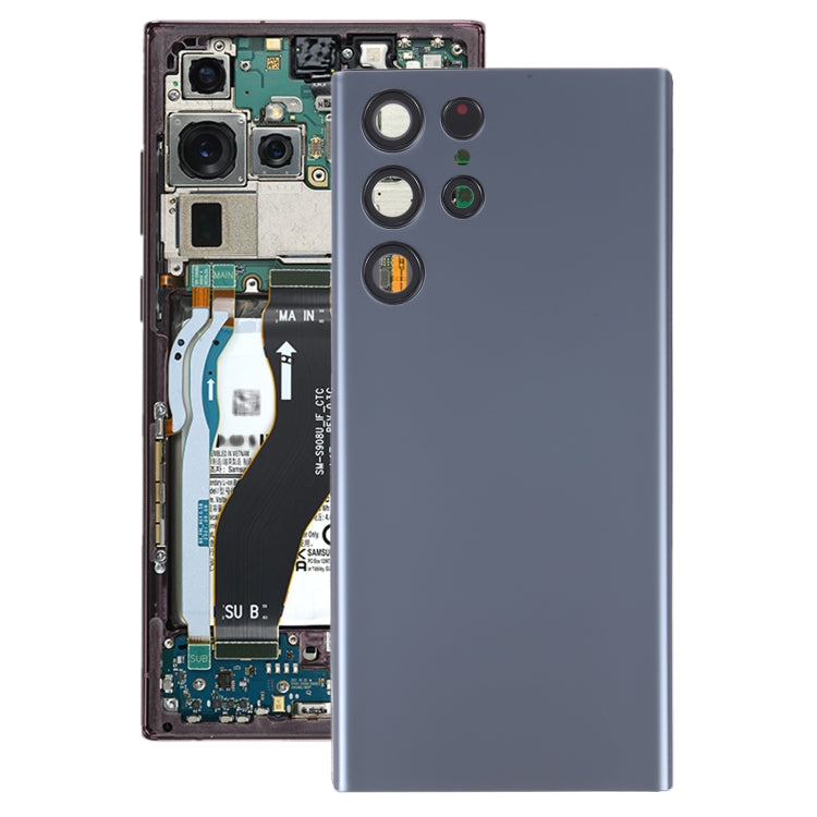 Coque arrière de batterie avec cache d'objectif d'appareil photo pour Samsung Galaxy S22 Ultra 5G SM-S908B (Bleu)