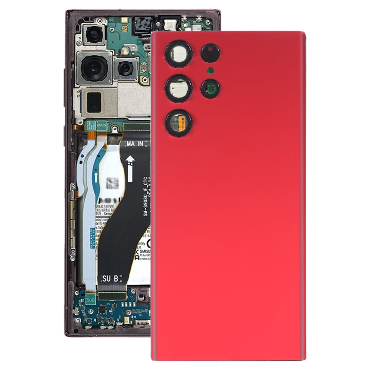 Coque arrière de batterie avec cache d'objectif d'appareil photo pour Samsung Galaxy S22 Ultra 5G SM-S908B (rouge)