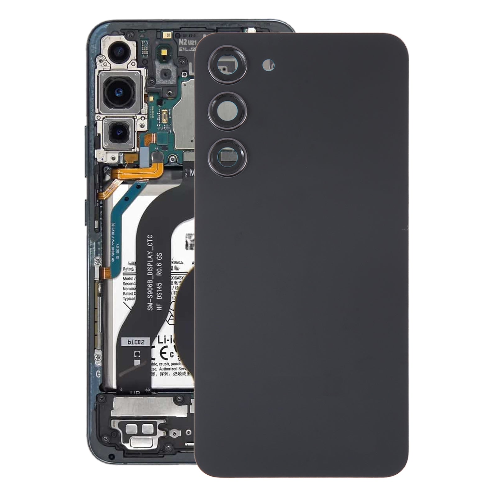 Tapa Bateria Back Cover + Lente Camara Trasera Samsung Galaxy S23 + S916B Negro