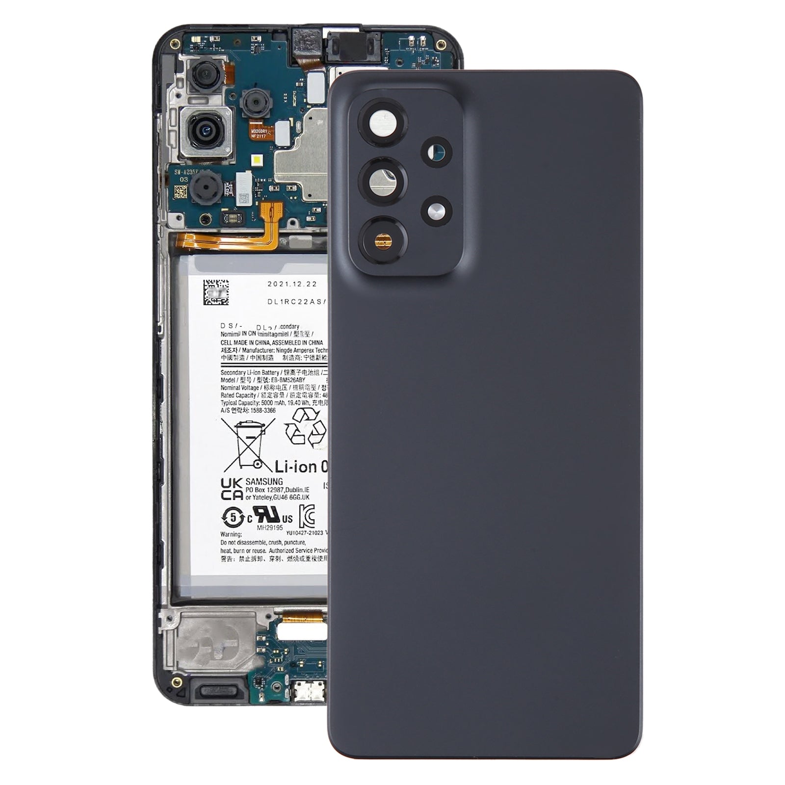Cache Batterie Cache Arrière + Objectif Caméra Arrière Samsung Galaxy A53 5G A536B Noir