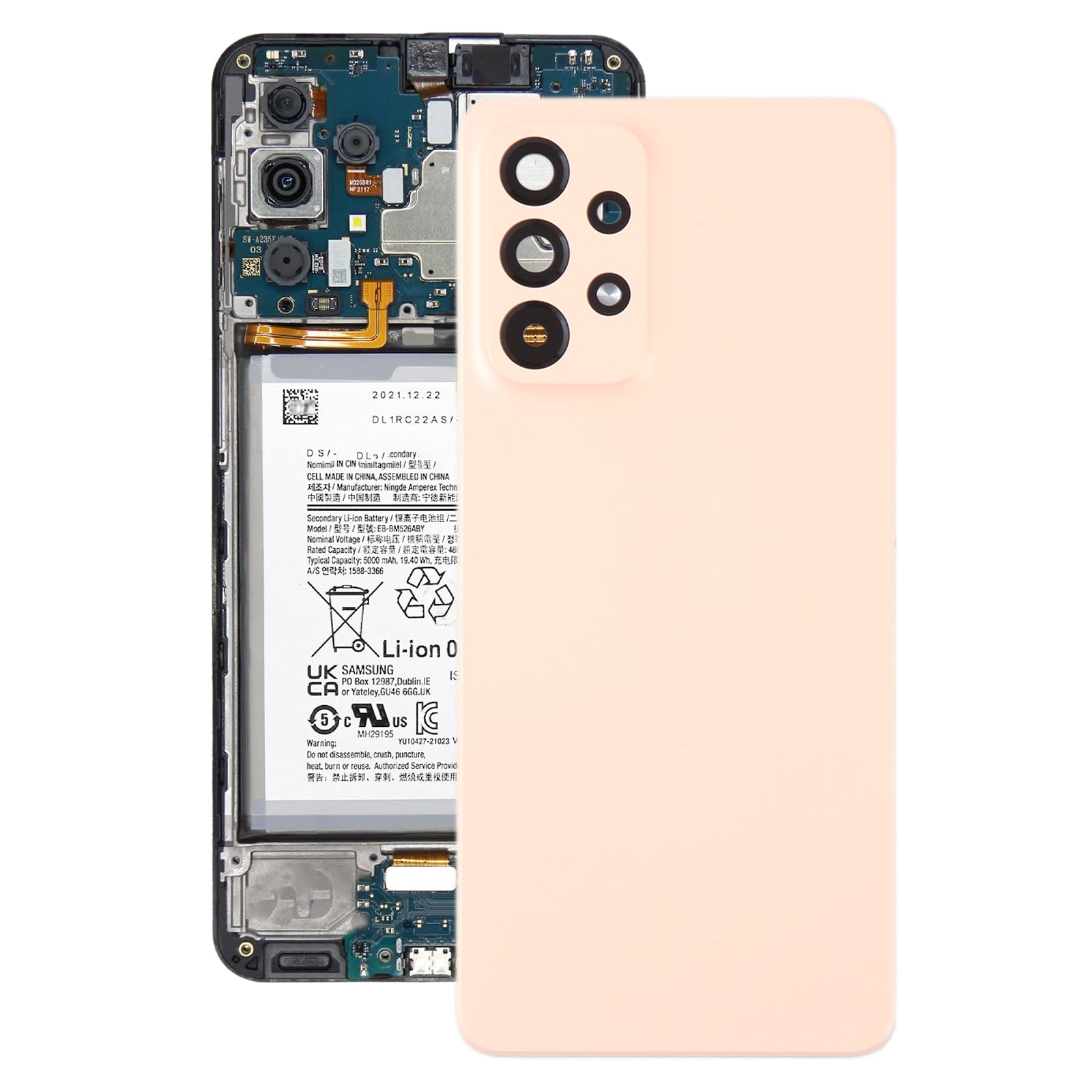 Cache Batterie Cache Arrière + Objectif Caméra Arrière Samsung Galaxy A53 5G A536B Rose