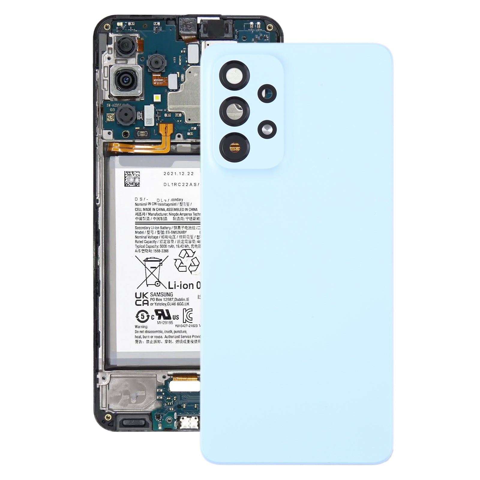 Tapa Bateria Back Cover + Lente Camara Trasera Samsung Galaxy A53 5G A536B Azul