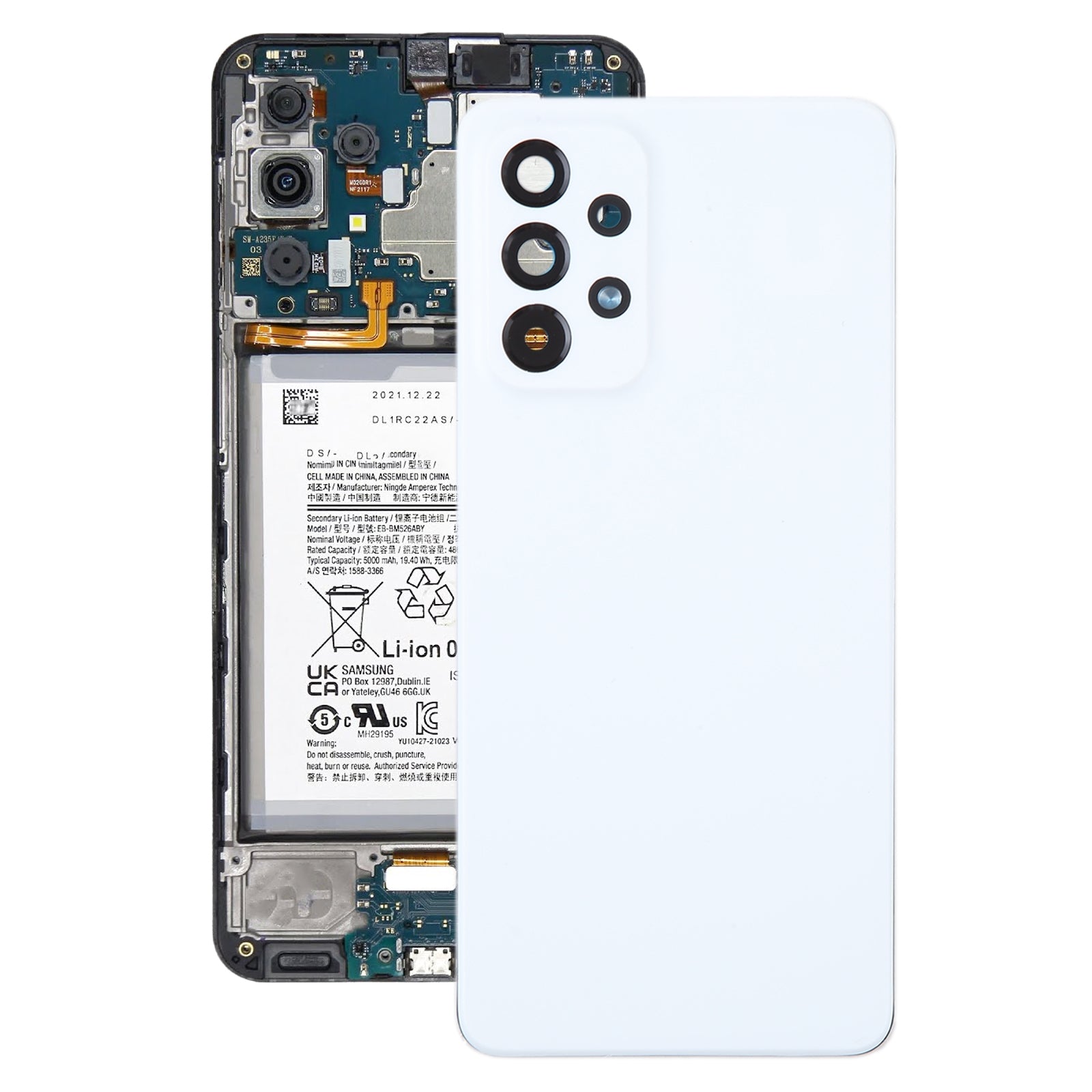 Cache Batterie Cache Arrière + Objectif Caméra Arrière Samsung Galaxy A53 5G A536B Blanc