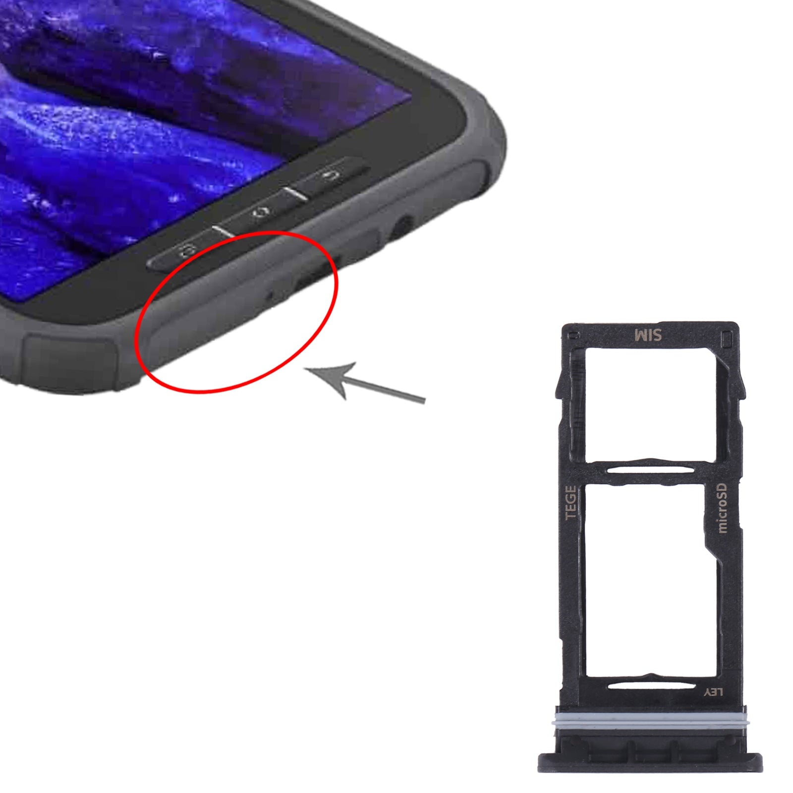 Bandeja Porta SIM / Micro SD Samsung Galaxy Tab Active3 8.0 T570/T575 Negro