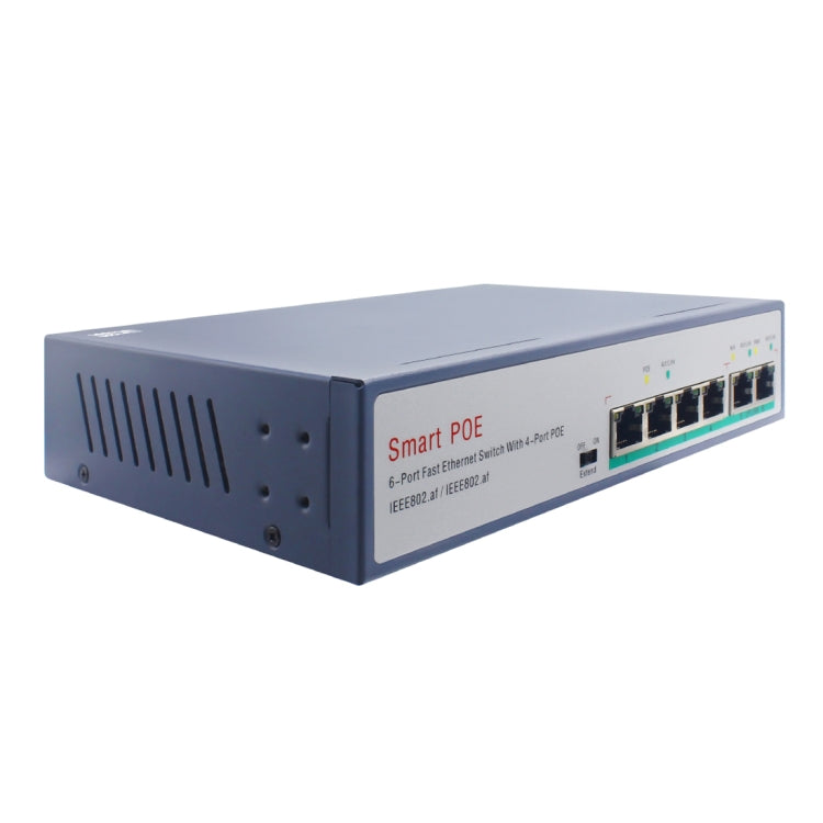 ESCAM POE 4 + 2 Switch Fast Ethernet de 6 Puertos Interruptor de red POE de 4 Puertos 10 / 100M 120W Distancia de transmisión: 150m (Negro)