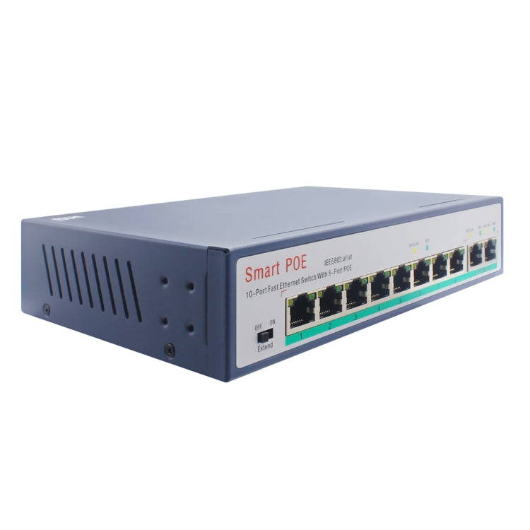 ESCAM POE 8 + 2 Conmutador Fast Ethernet de 10 Puertos Conmutador de red POE de 8 Puertos 10 / 100M 120W Distancia de transmisión: 150 m (Negro)
