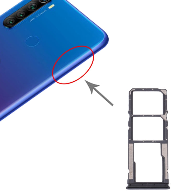 Bandeja de Tarjeta SIM + Bandeja de Tarjeta SIM + Bandeja de Tarjeta Micro SD Para Xiaomi Redmi Note 8T / Redmi Note 8 (Negro)