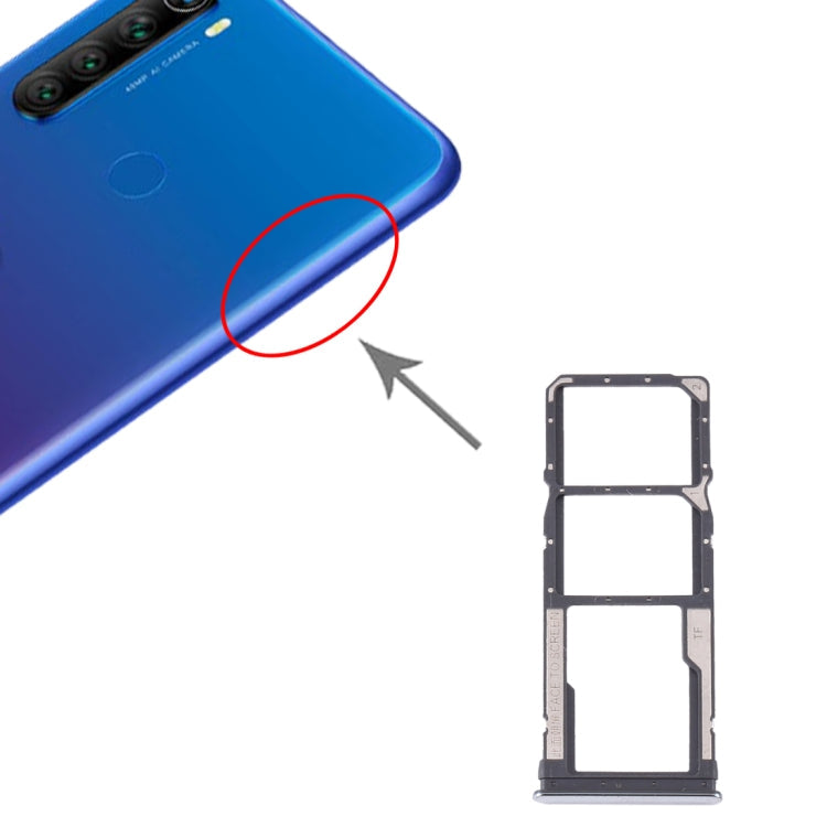 Bandeja de Tarjeta SIM + Bandeja de Tarjeta SIM + Bandeja de Tarjeta Micro SD Para Xiaomi Redmi Note 8T / Redmi Note 8 (Plata)