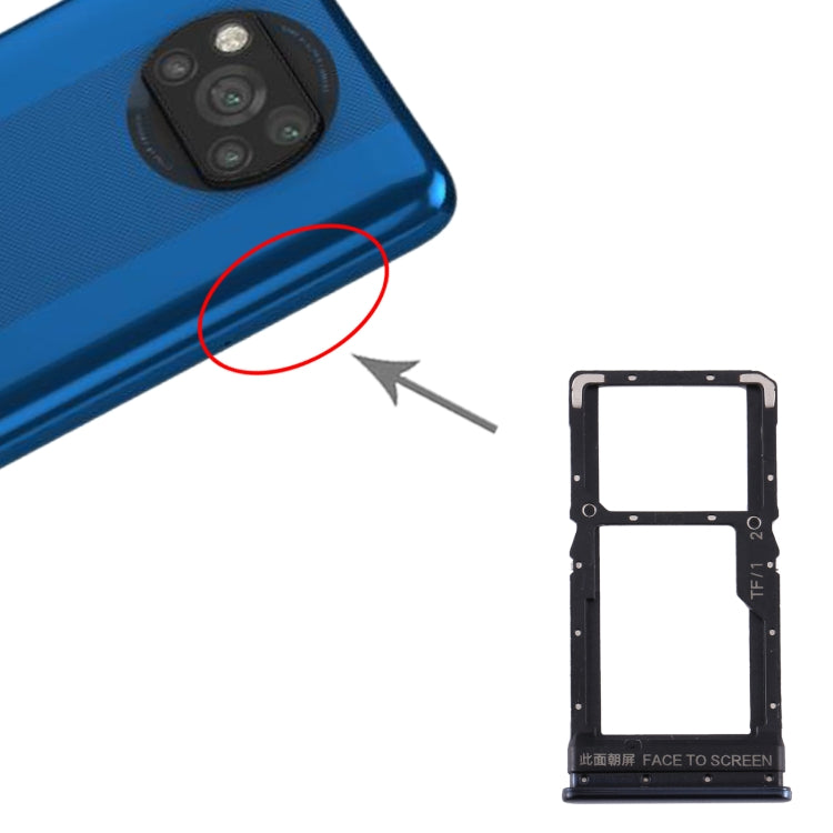 Bandeja de Tarjeta SIM + Bandeja de Tarjeta SIM / Bandeja de Tarjeta Micro SD Para Xiaomi Poco X3 / Poco X3 NFC (Negro)