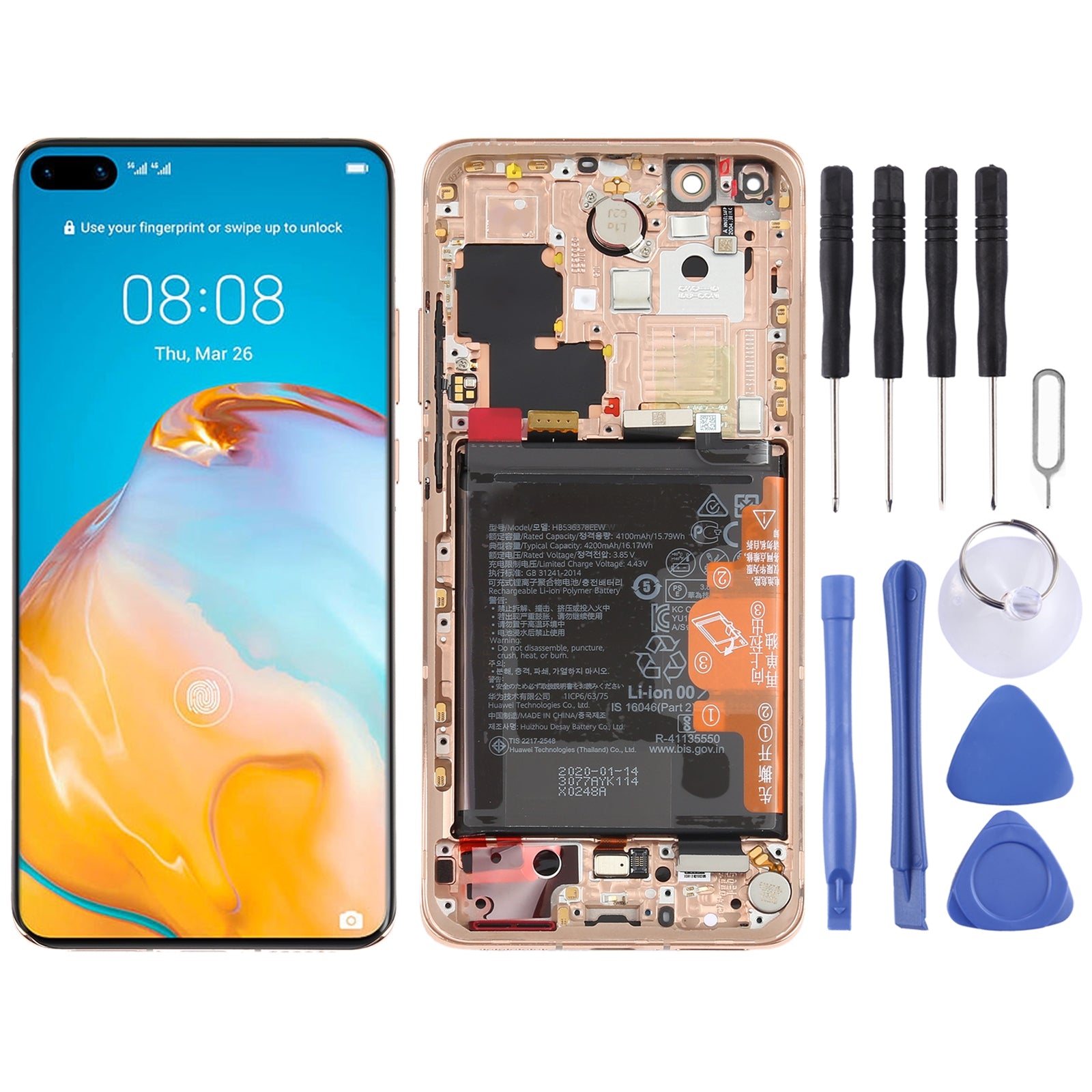 Ecran complet LCD + Tactile + Châssis Huawei P40 Pro Or