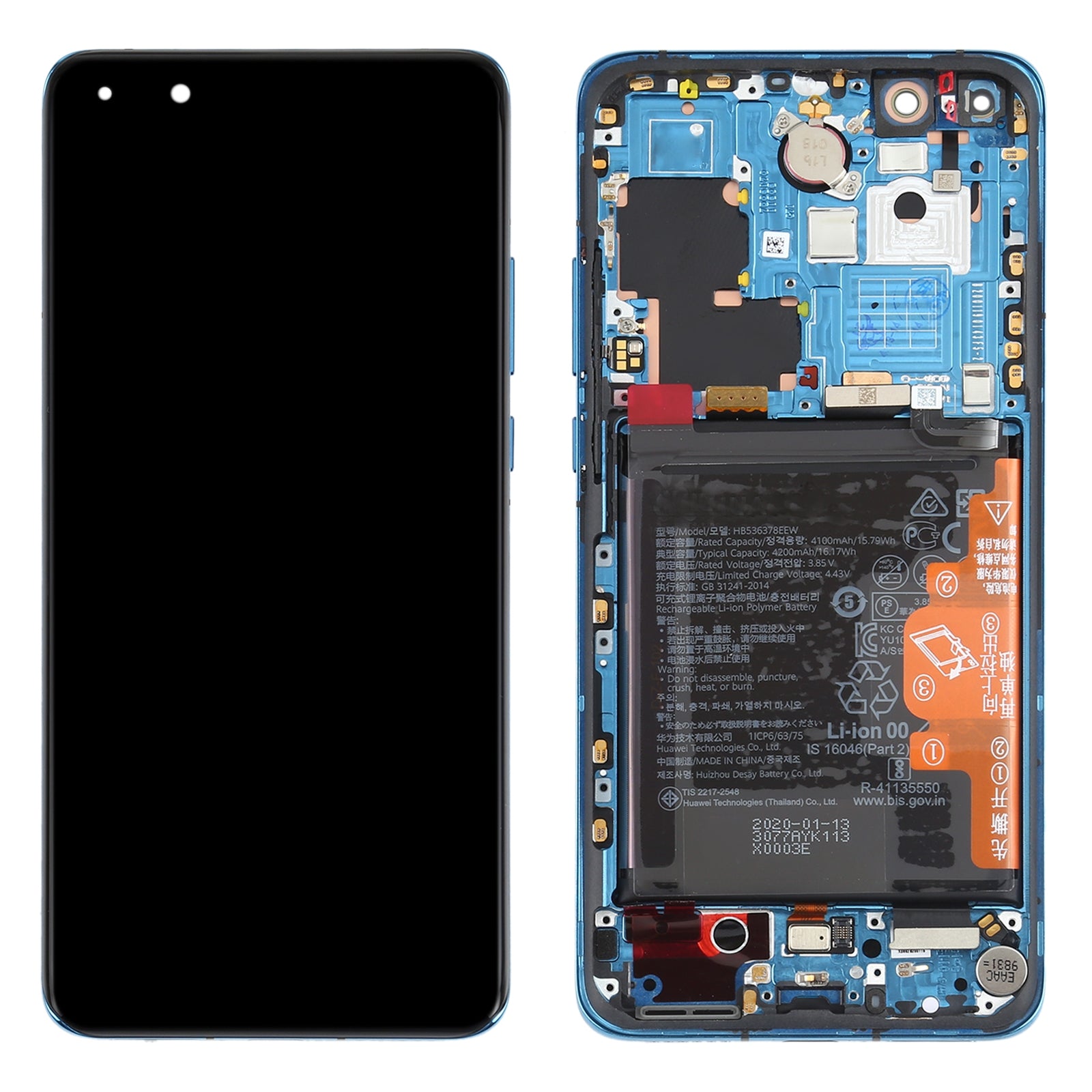 Full Screen LCD + Touch + Frame Huawei P40 Pro Blue