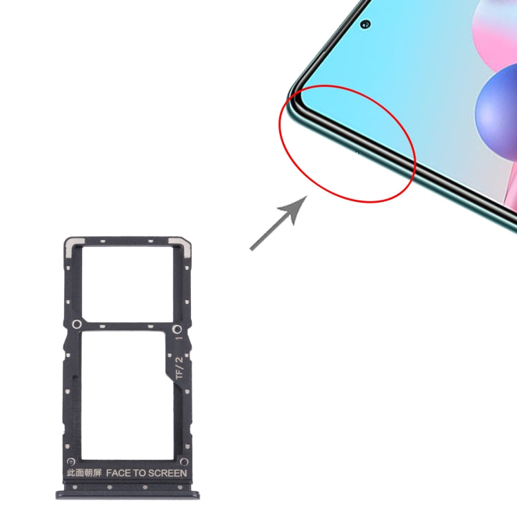 SIM Card + SIM Card / Micro SD Card Tray For Xiaomi Redmi Note 10 5G / Poco M3 Pro 5G / Redmi Note 10T 5G M2103K19G M2103K19C M2103K19PG M2103K19PG M2103K19PI (Black)
