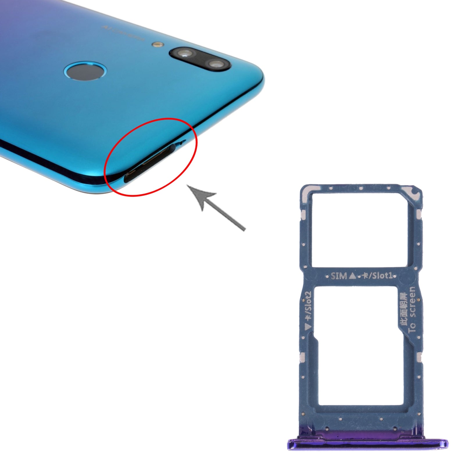 Bandeja Porta SIM / Micro SD Huawei P Smart 2019 Morado