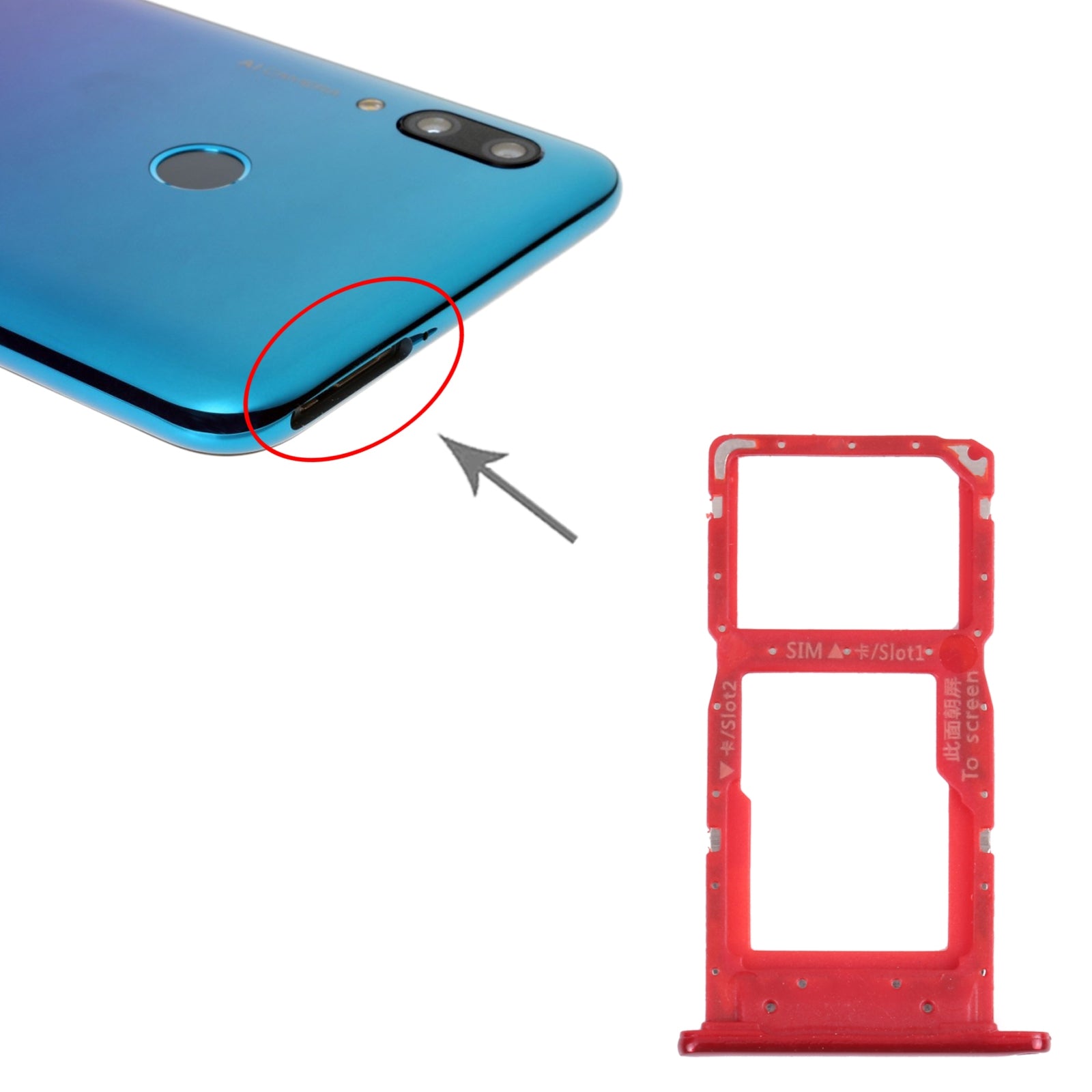 Bandeja Porta SIM / Micro SD Huawei P Smart 2019 Rojo
