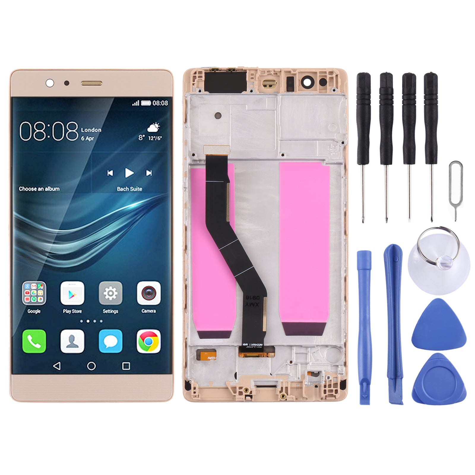 Ecran Complet LCD + Tactile + Châssis Oled Huawei P9 Plus Or
