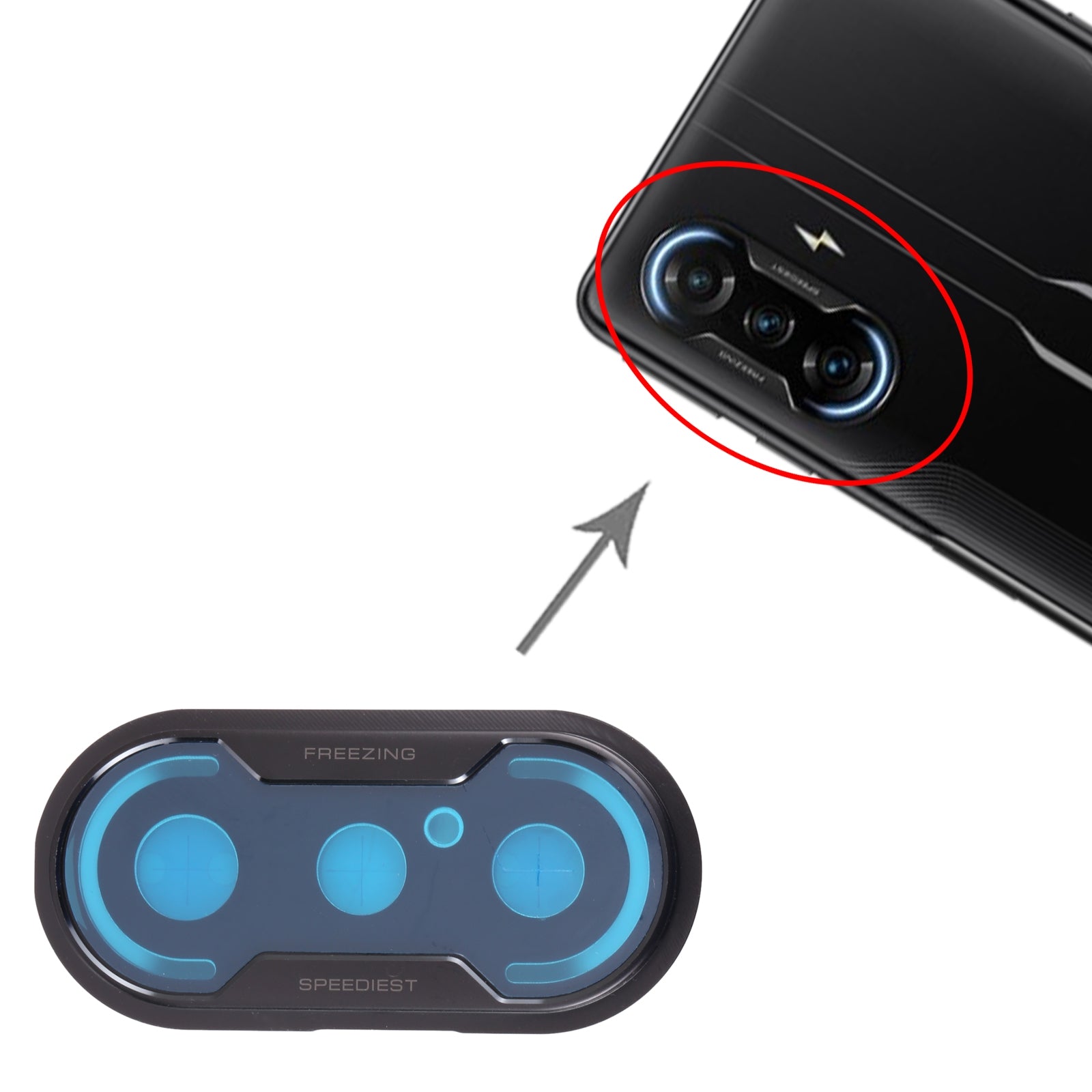 Couvercle d'objectif de caméra arrière Xiaomi Redmi K40 Gaming M2012K10C M2104K10AC Noir