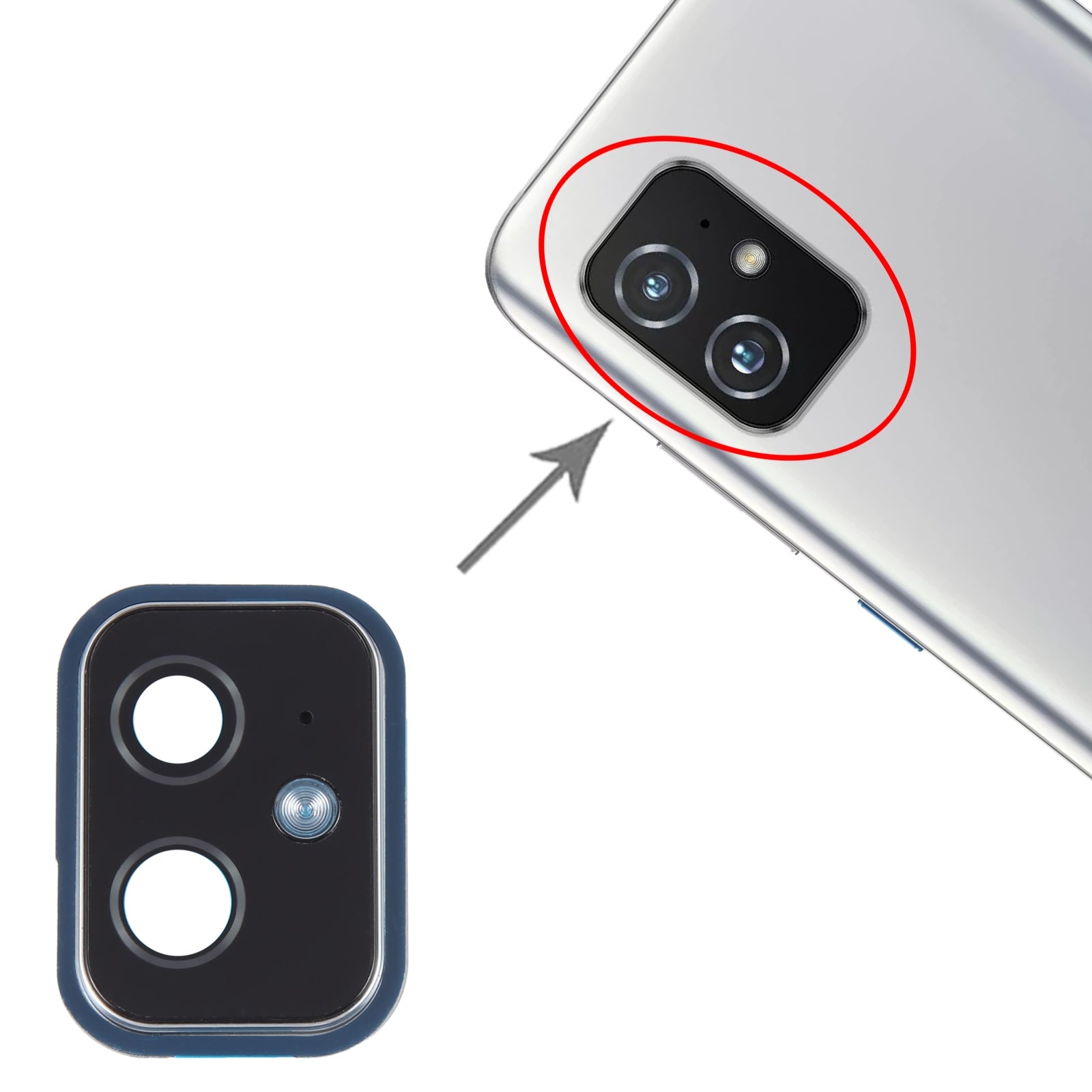 Rear Camera Lens Cover Asus Zenfone 8 ZS 590KS-2A007EU I006D Silver