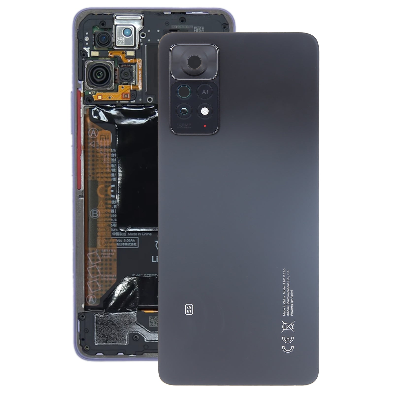 Couvercle de batterie Couvercle arrière + Objectif de caméra arrière Xiaomi Redmi Note 11 Pro + 5G Noir