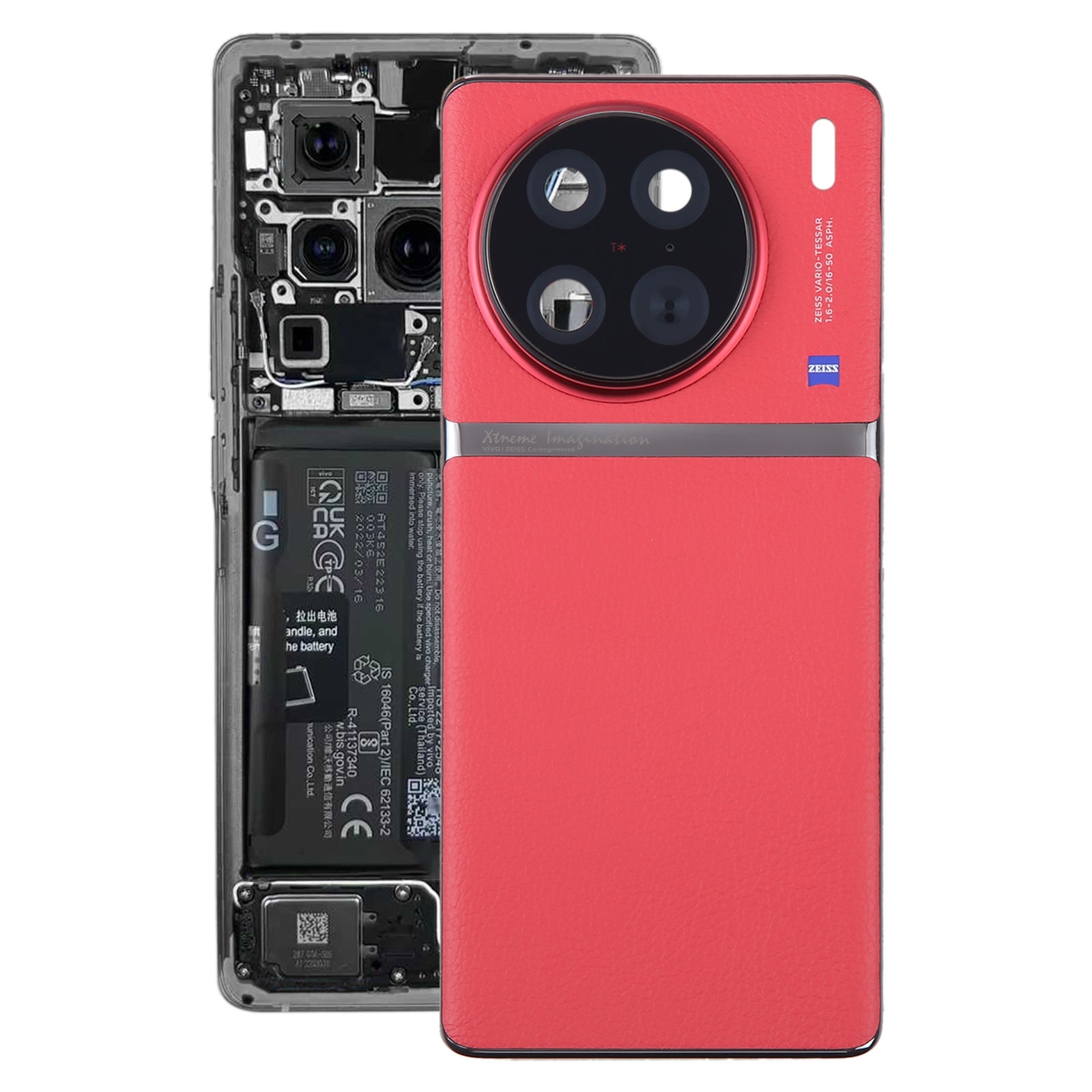 Tapa Bateria Back Cover + Lente Camara Trasera Vivo X90 Pro Rojo